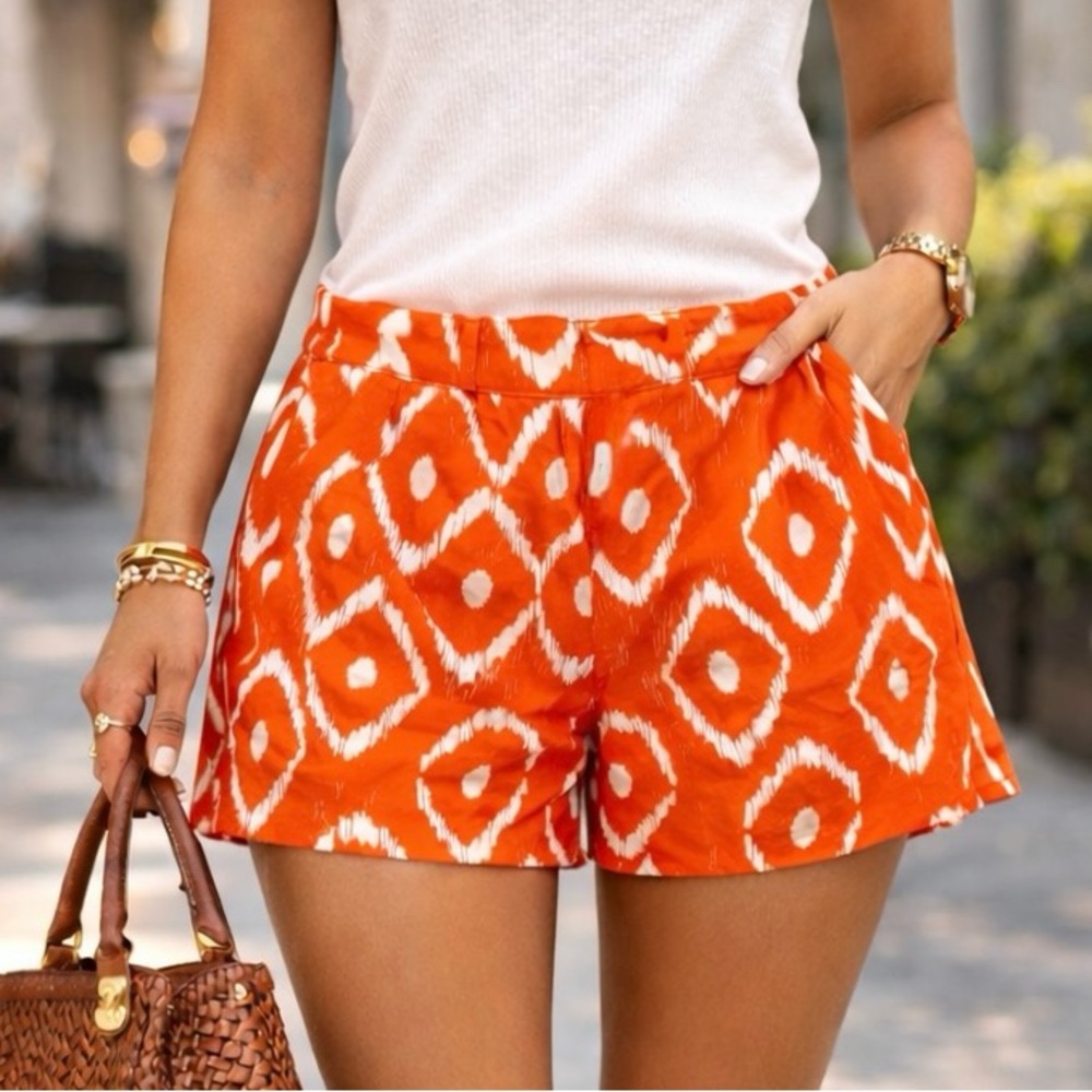 The Limited Orangish/ Red and White Patterned High Waist Shorts